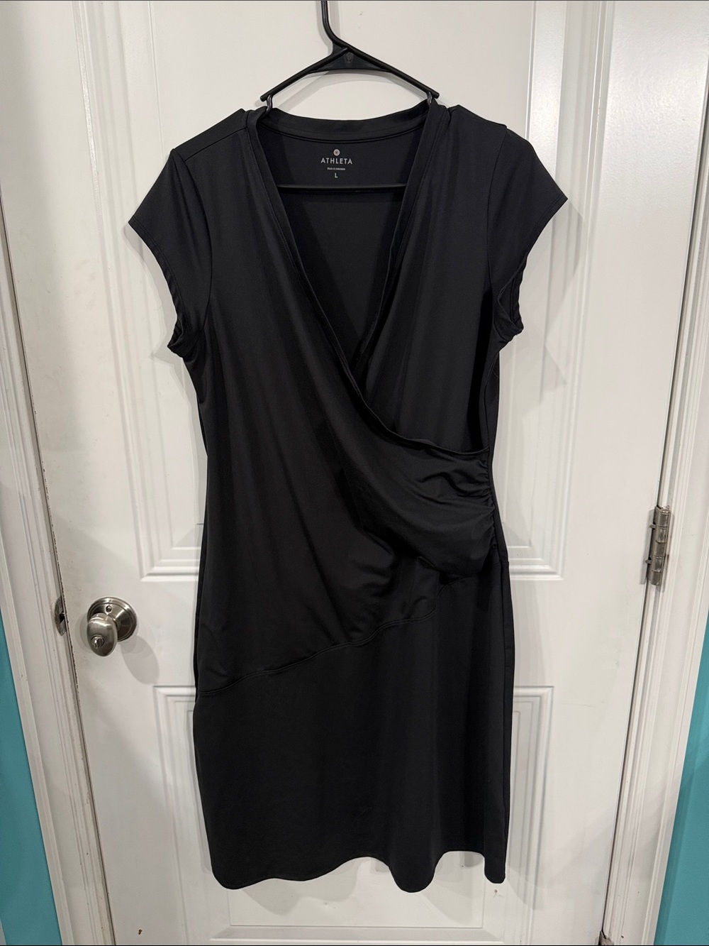 Athleta Black Faux-Wrap Midi Dress